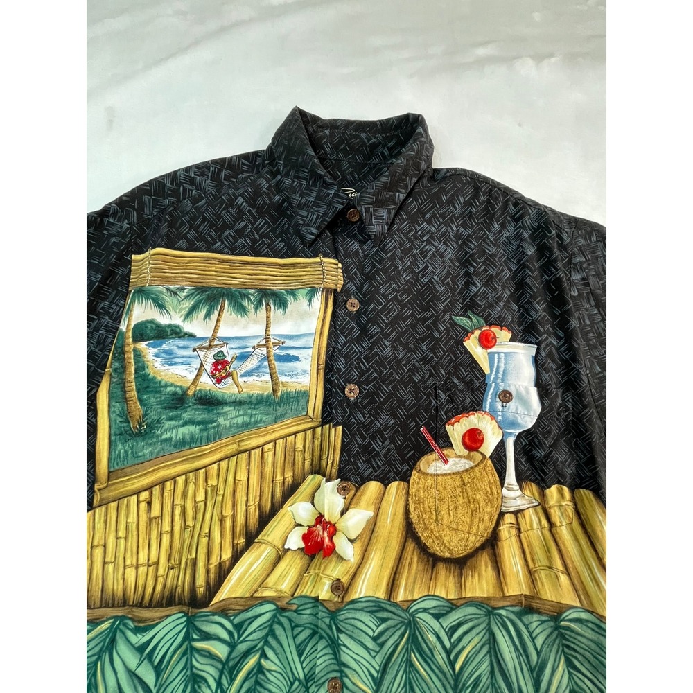 TORI RICHARD Mens‎ M Shirt Black Tropical Cocktail Made in Hawaii - Picture 2 of 8